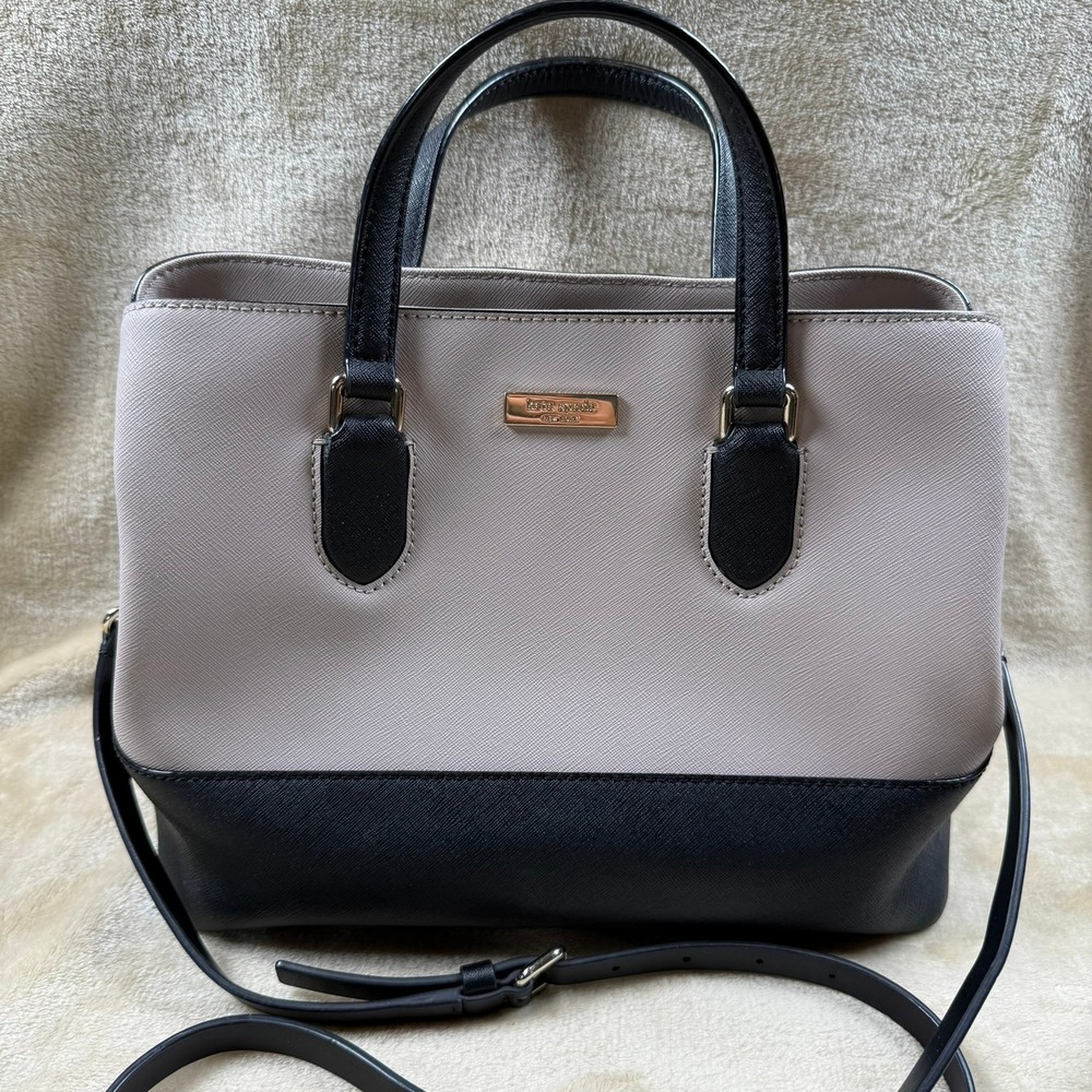 Kate Spade New York Laurel Way Evangelie Satchel Bag Taupe Black Leather